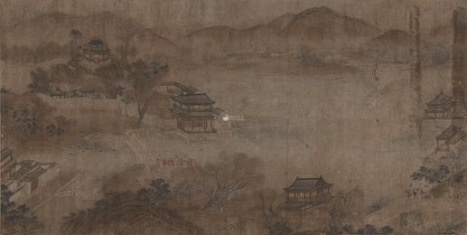 明代仇英《工笔人物山水》  