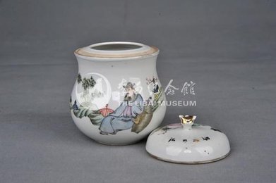 中华民国“周生顺制”粉彩瓷罐（带盖）